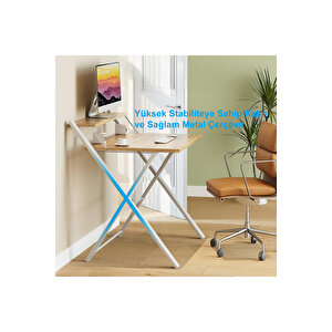 Bodo Metal Ayaklı Laptop Masası Katlanır Çalışma Masası Raflı Masa Katlanır Laptop Sehpası Çam Atlantik Çam