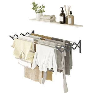 Akordion 120cm 9 Gözlü Çamaşır Kurutma Askısı Duvara Monte Katlanabilir Kurutmalık Antrasit Antrasit