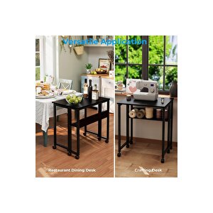 Sidney Kitaplık Raflı Katlanır Masa 70cm Tekerli Bilgisayar Masası Laptop Masası Siyah Siyah