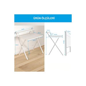 Bodo Metal Ayaklı Laptop Masası Katlanır Çalışma Masası Raflı Masa Katlanır Laptop Sehpası Beyaz