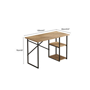 Vienna 2 Raflı Metal Ayak Çalışma Masası Laptop Masası Bilgisayar Masası 60x120cm Çam- Siyah
