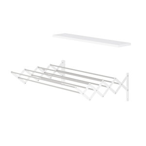 Akordion 70cm 9 Gözlü Çamaşır Kurutma Askısı Duvara Monte Katlanabilir Paslanmaz Kurutmalık Beyaz Beyaz