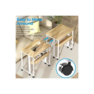 Sidney Kitaplık Raflı Katlanır Masa 70 Cm Tekerli Bilgisayar Masası Laptop Masası Atlantik Çam