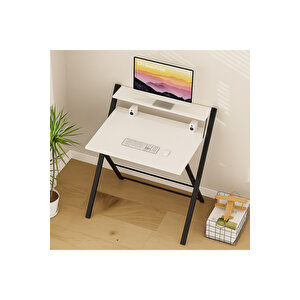 Bodo Metal Ayaklı Laptop Masası Katlanır Çalışma Masası Raflı Masa Katlanır Laptop Sehpası Beyaz Beyaz