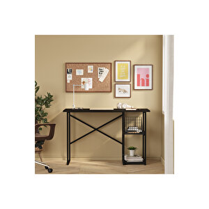 Vienna 2 Raflı Metal Ayak Çalışma Masası Laptop Masası Bilgisayar Masası 60x120cm Siyah- Siyah 9501 Siyah