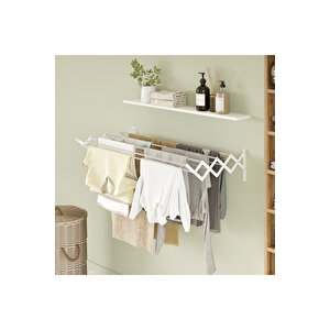 Akordion 120cm 9 Gözlü Çamaşır Kurutma Askısı Duvara Monte Katlanabilir Kurutmalık Beyaz Beyaz