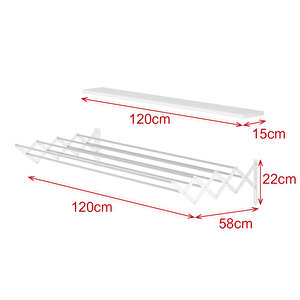 Akordion 120cm 9 Gözlü Çamaşır Kurutma Askısı Duvara Monte Katlanabilir Kurutmalık Beyaz