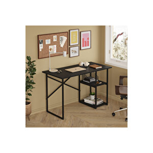 Vienna 2 Raflı Metal Ayak Çalışma Masası Laptop Masası Bilgisayar Masası 60x120cm Siyah- Siyah Siyah - Siyah