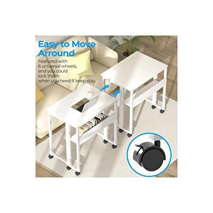 Sidney Kitaplık Raflı Katlanır Masa 70 Cm Tekerli Bilgisayar Masası Laptop Masası Beyaz