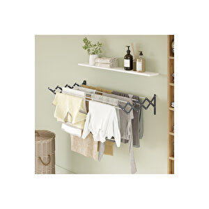 Akordion 120cm 9 Gözlü Çamaşır Kurutma Askısı Duvara Monte Katlanabilir Kurutmalık Antrasit Antrasit