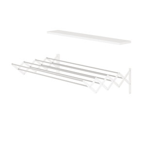 Akordiyon 100 Cm 9 Gözlü Duvara Monte Katlanabilir Çamaşır Kurturma Askısı Beyaz Beyaz