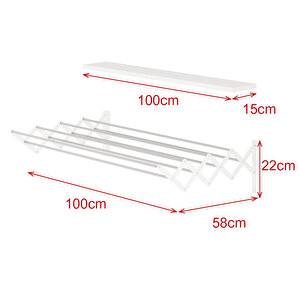 Akordiyon 100 Cm 9 Gözlü Duvara Monte Katlanabilir Çamaşır Kurturma Askısı Beyaz