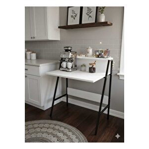 Piyano Beyaz Çalışma Masası Çocuk Masası Oyuncu Masası Mutfak Masası Makyaj Masası Çok Amaçlı Masa Beyaz-Siyah