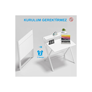 Bodo Metal Ayaklı Laptop Masası Katlanır Çalışma Masası Raflı Masa Katlanır Laptop Sehpası Çam