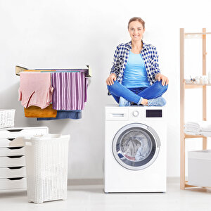 Belize 100cm Kurutmalık Çamaşır Askısı Duvara Monte Katlanabilir Çamaşırlık Beyaz