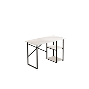 Vienna 2 Raflı Metal Ayak Çalışma Masası Laptop Masası Bilgisayar Masası 60x120cm Beyaz - Siyah Beyaz-Siyah