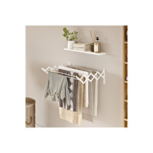 Akordion 70cm 9 Gözlü Çamaşır Kurutma Askısı Duvara Monte Katlanabilir Paslanmaz Kurutmalık Beyaz Beyaz