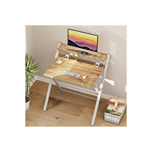 Bodo Metal Ayaklı Laptop Masası Katlanır Çalışma Masası Raflı Masa Katlanır Laptop Sehpası Çam