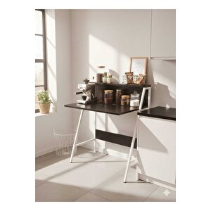 Piyano Siyah Çalışma Masası Modern Tasarım İç Raflı Ve Üst Raflı Çok Amaçlı Masa Siyah