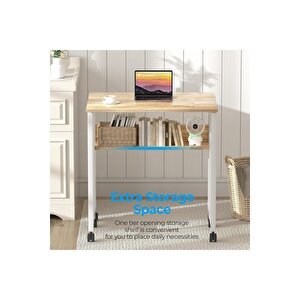 Sidney Kitaplık Raflı Katlanır Masa 70 Cm Tekerli Bilgisayar Masası Laptop Masası Atlantik Çam Atlantik Çam