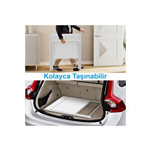 Bodo Metal Ayaklı Laptop Masası Katlanır Çalışma Masası Raflı Masa Katlanır Laptop Sehpası Beyaz