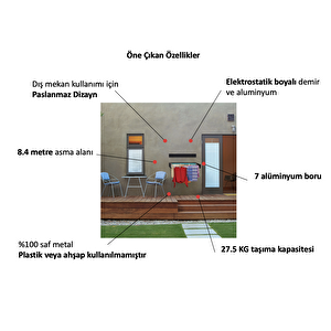 Belize 120cm 7 Borulu Duvara Monte Katlanabilir Çamaşır Kurutma Askısı Cappucino