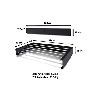Belize 120cm 7 Borulu Duvara Monte Katlanabilir Çamaşır Kurutma Askısı Cappucino