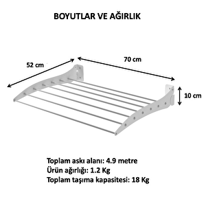 Roma 70cm Çamaşır Kurutma Askısı Duvara Monte Katlanabilir Kurutmalık Beyaz