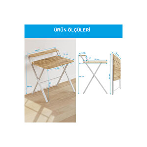 Bodo Metal Ayaklı Laptop Masası Katlanır Çalışma Masası Raflı Masa Katlanır Laptop Sehpası Çam