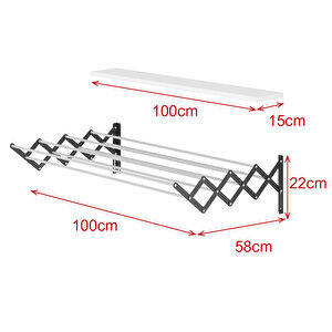 Akordiyon 100 Cm 9 Gözlü Duvara Monte Katlanabilir Çamaşır Kurturma Askısı Antrasit