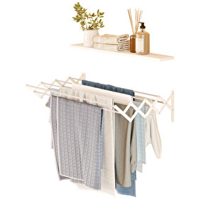 Akordiyon 100 Cm 9 Gözlü Duvara Monte Katlanabilir Çamaşır Kurturma Askısı Beyaz Beyaz