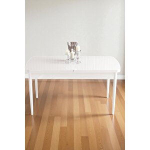 Mura Beyaz 80x132 Açılabilir Mdf Masa Yemek Odası Takımı, Mutfak Takımı 4 Adet Sandalye Lacivert