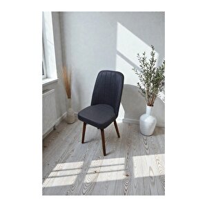 Hasa 6 Adet Sandalye – Ahşap Ayaklı, Ergonomik, Rahat Oturumlu Modern Mutfak Ve Yemek Sandalyesi Antrasit