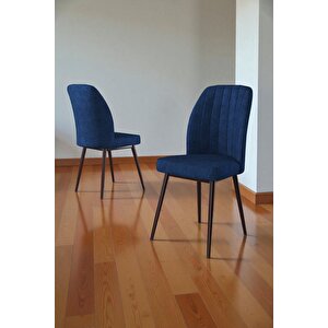 Bara Siyah Mermer 80x132 Açılabilir Sunta Masa Yemek Odası Takımı, Mutfak Takımı 6 Adet Sandalye Lacivert