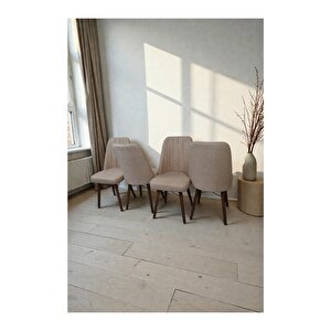 Hasa 4 Adet Sandalye – Ahşap Ayaklı, Ergonomik, Rahat Oturumlu Modern Mutfak Ve Yemek Sandalyesi Cappuccino