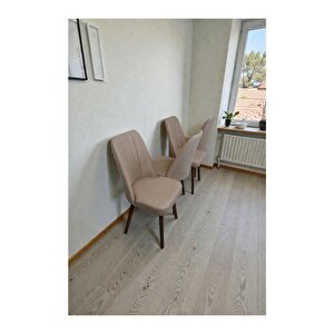 Hasa 4 Adet Sandalye – Ahşap Ayaklı, Ergonomik, Rahat Oturumlu Modern Mutfak Ve Yemek Sandalyesi Cappuccino