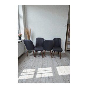 Hasa 4 Adet Sandalye – Ahşap Ayaklı, Ergonomik, Rahat Oturumlu Modern Mutfak Ve Yemek Sandalyesi Antrasit