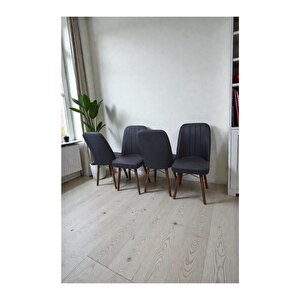Hasa 4 Adet Sandalye – Ahşap Ayaklı, Ergonomik, Rahat Oturumlu Modern Mutfak Ve Yemek Sandalyesi Antrasit
