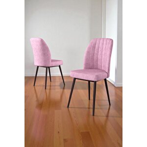 Bara Siyah Mermer 80x132 Açılabilir Sunta Masa Yemek Odası Takımı, Mutfak Takımı 4 Adet Sandalye Pembe