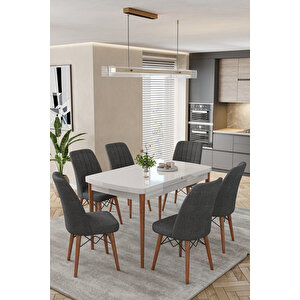 Karba Beyaz 80x132 Açılabilir Sunta Masa Yemek Odası Takımı, Mutfak Takımı 6 Adet Sandalye Beyaz