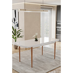 Karba Beyaz 80x132 Açılabilir Sunta Masa Yemek Odası Takımı, Mutfak Takımı 6 Adet Sandalye Beyaz