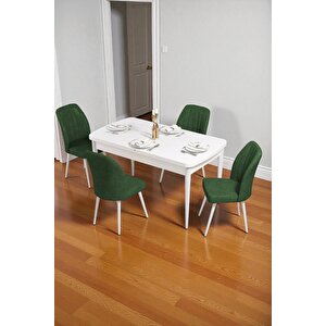 Bara Beyaz 80x132 Açılabilir Sunta Masa Yemek Odası Takımı, Mutfak Takımı 4 Adet Sandalye Yeşil