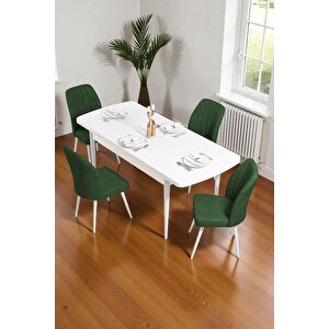 Bara Beyaz 80x132 Açılabilir Sunta Masa Yemek Odası Takımı, Mutfak Takımı 4 Adet Sandalye Yeşil