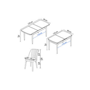 Karba Ceviz 80x132 Açılabilir Sunta Masa Yemek Odası Takımı, Mutfak Takımı 6 Adet Sandalye