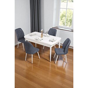 Bara Beyaz 80x132 Açılabilir Sunta Masa Yemek Odası Takımı, Mutfak Takımı 4 Adet Sandalye Antrasit