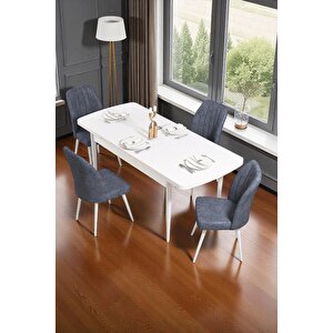 Bara Beyaz 80x132 Açılabilir Sunta Masa Yemek Odası Takımı, Mutfak Takımı 4 Adet Sandalye Antrasit