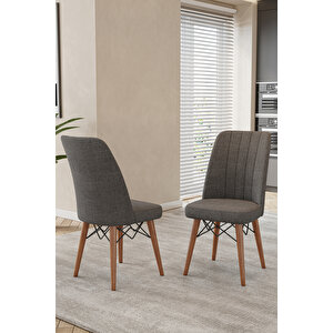 Karba Ceviz 80x132 Açılabilir Sunta Masa Yemek Odası Takımı, Mutfak Takımı 6 Adet Sandalye Antrasit