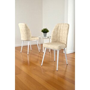 Bara Beyaz 80x132 Açılabilir Sunta Masa Yemek Odası Takımı, Mutfak Takımı 6 Adet Sandalye Krem