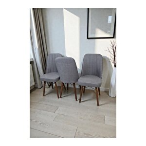 Hasa 3 Adet Sandalye – Ahşap Ayaklı, Ergonomik, Rahat Oturumlu Modern Mutfak Ve Yemek Sandalyesi Gri