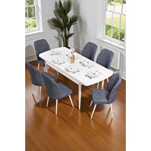 Bara Beyaz 80x132 Açılabilir Sunta Masa Yemek Odası Takımı, Mutfak Takımı 6 Adet Sandalye Antrasit